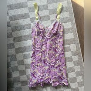 Vintage Betsey Johnson Floral Babydoll Slip Dress In Pink violet Chiffon Size S